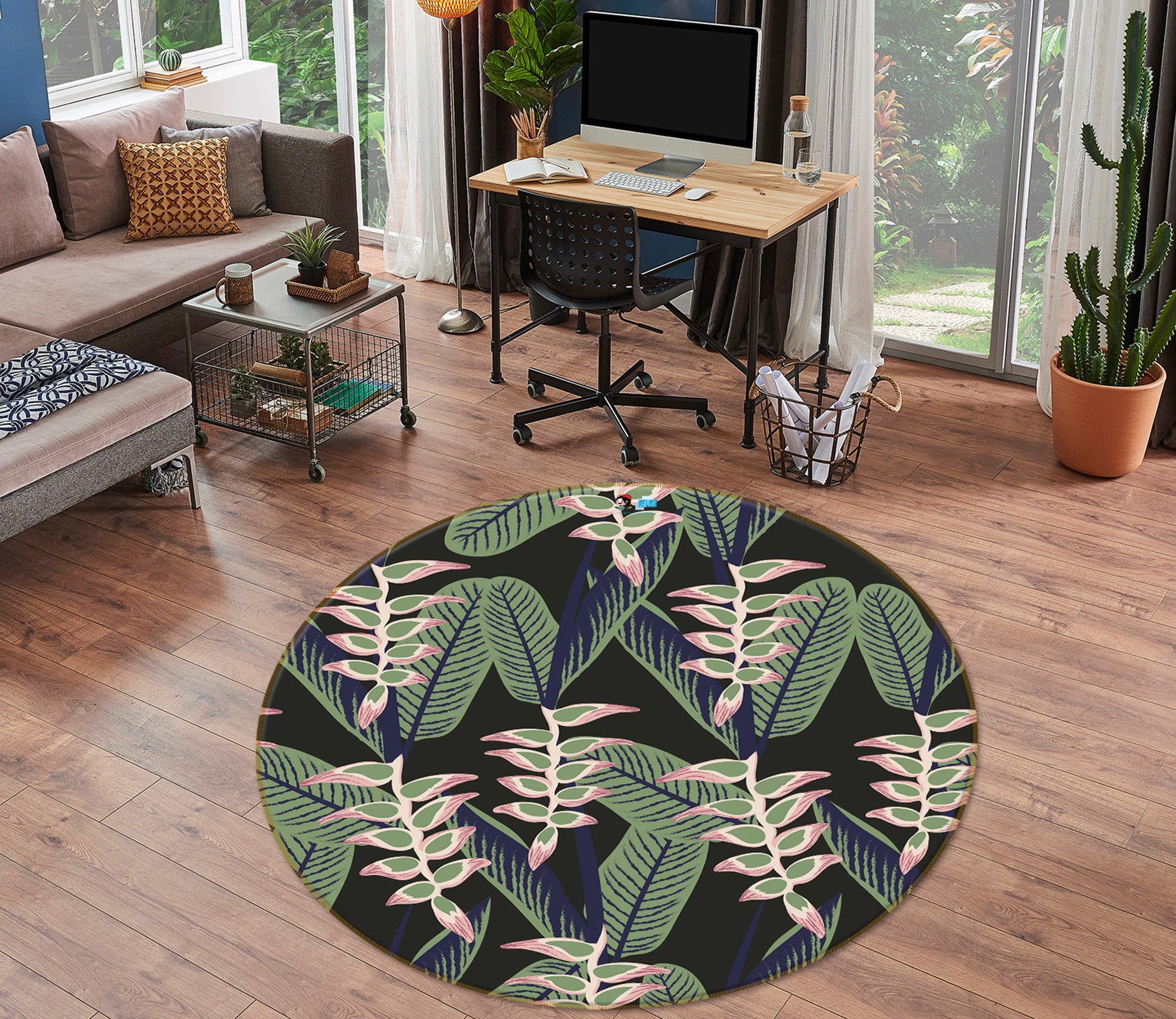 3D Leaves Pattern 10514 Kashmira Jayaprakash Rug Round Non Slip Rug Mat