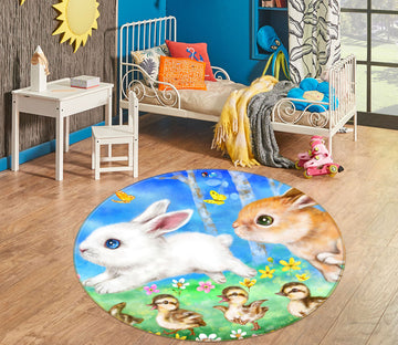 3D Rabbit Duck 6014 Kayomi Harai Rug Round Non Slip Rug Mat