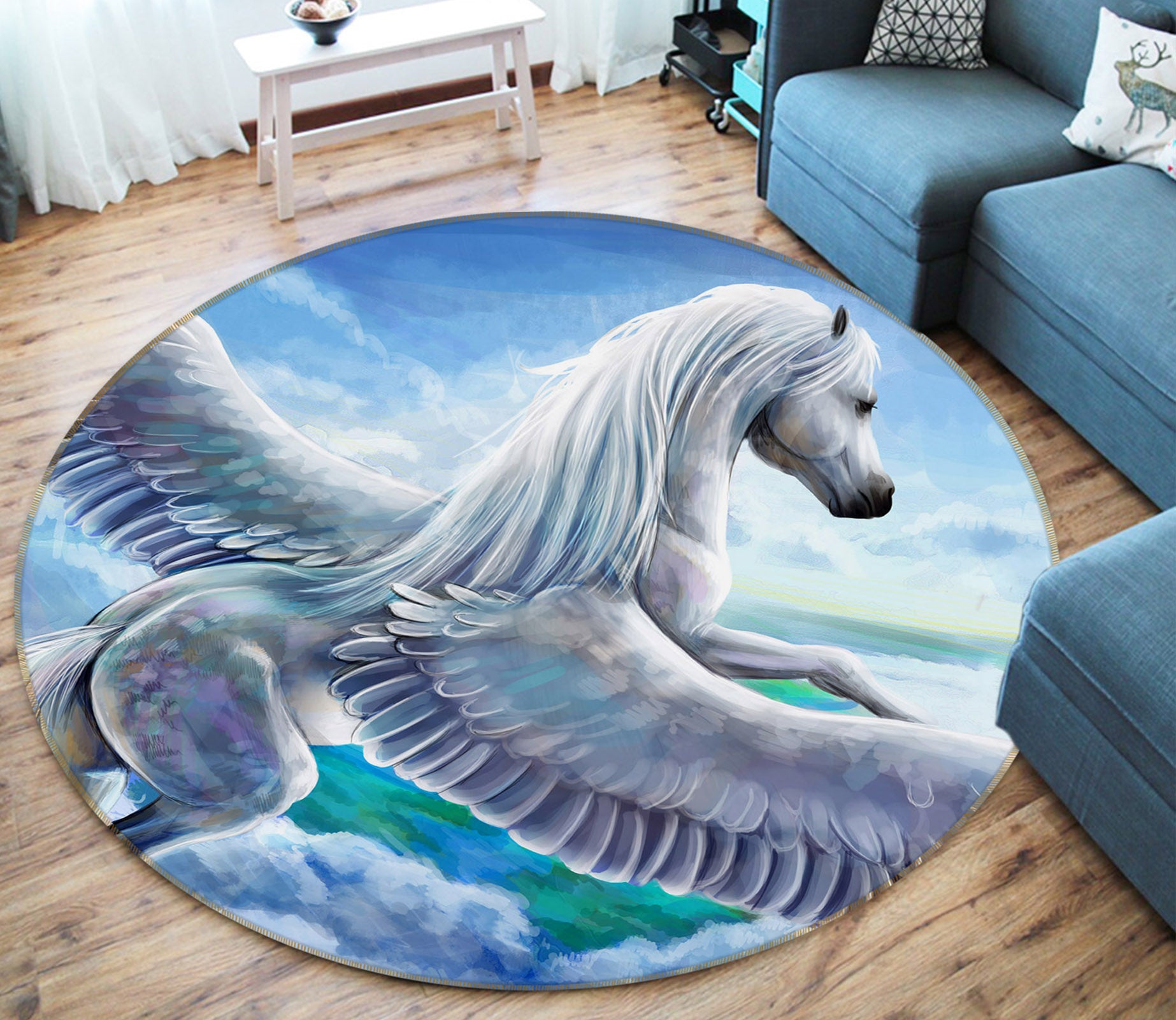 3D Wings Pegasus 37199 Animal Round Non Slip Rug Mat