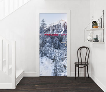 3D Snow Mountain Red Train 114126 Marco Carmassi Door Mural