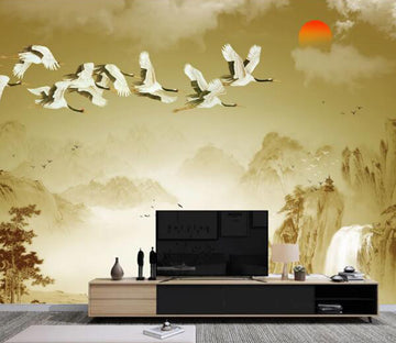 3D Mountain Crane WC1447 Wall Murals