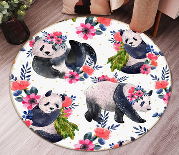 3D Flower Panda Pattern 82036 Animal Round Non Slip Rug Mat