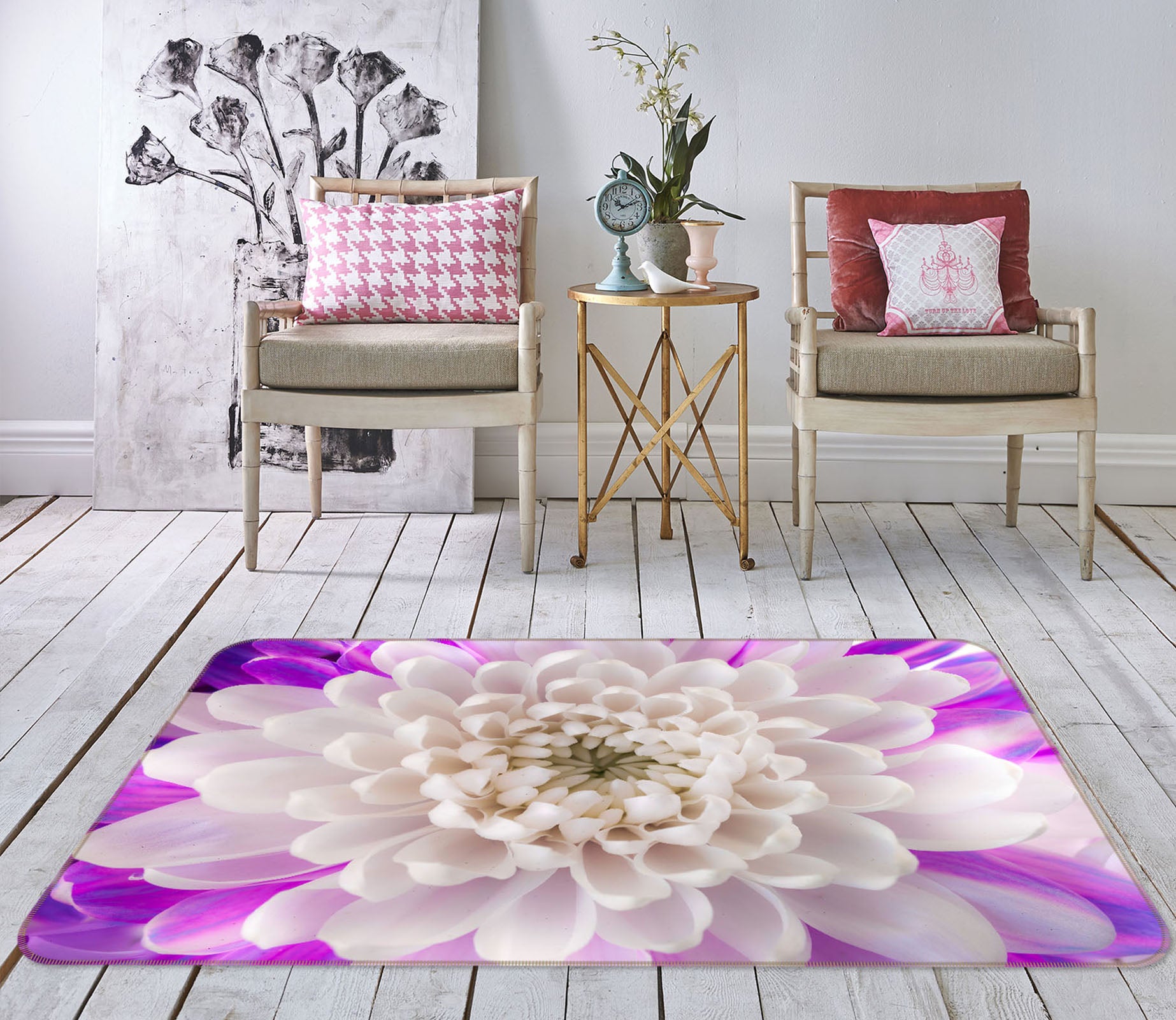 3D White Chrysanthemum 3020 Assaf Frank Rug Non Slip Rug Mat