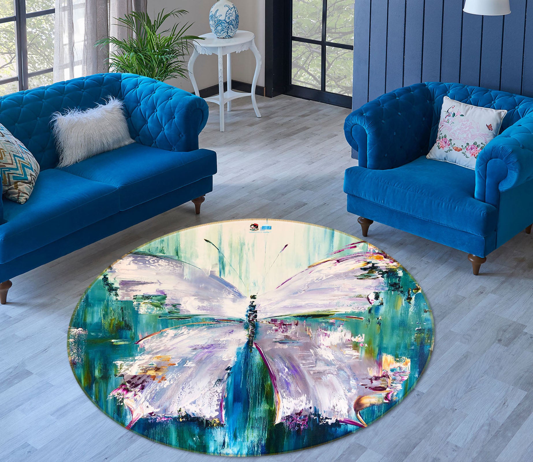 3D Painted Butterfly 845 Skromova Marina Rug Round Non Slip Rug Mat