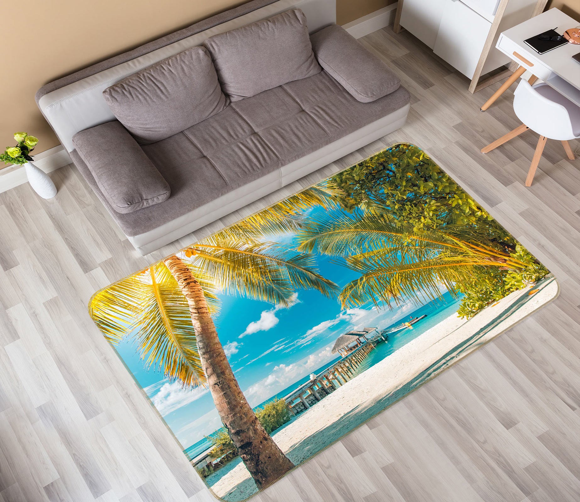 3D Coconut Tree 77152 Non Slip Rug Mat