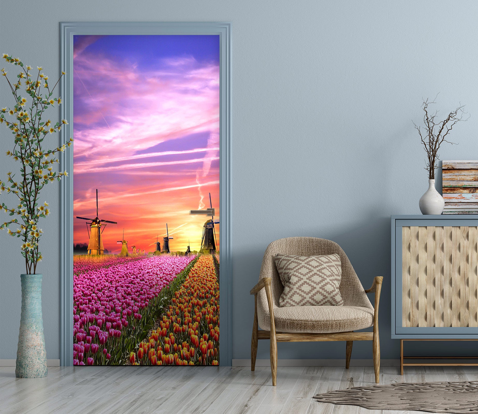 3D Flower Bush Pink Clouds 24104 Door Mural