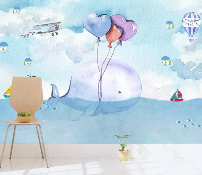 3D Cute Whale 198 Wall Murals Wallpaper AJ Wallpaper 2 