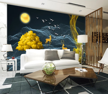 3D Yellow Moon Fawn WC2550 Wall Murals