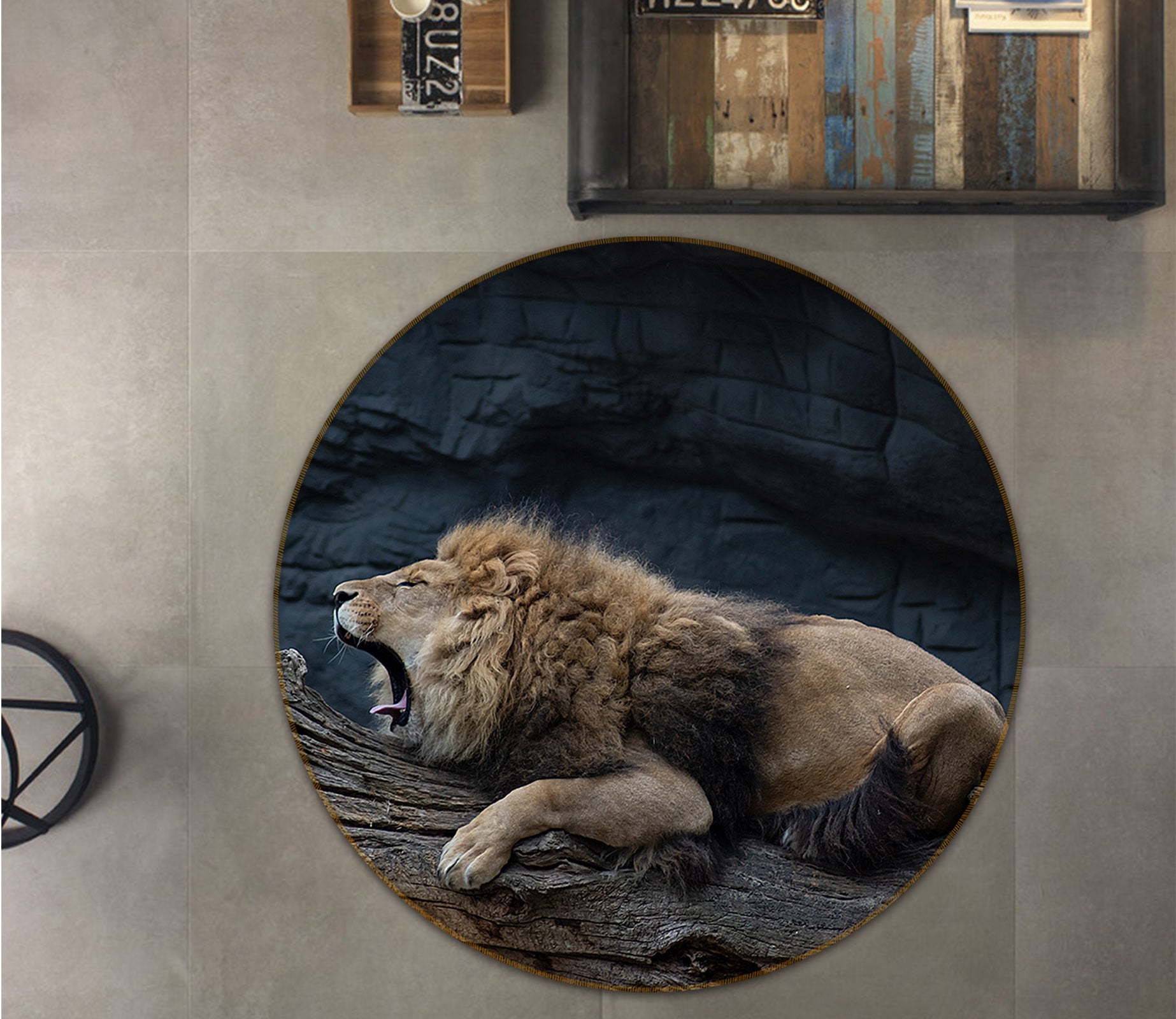 3D Lion Roar 82254 Animal Round Non Slip Rug Mat