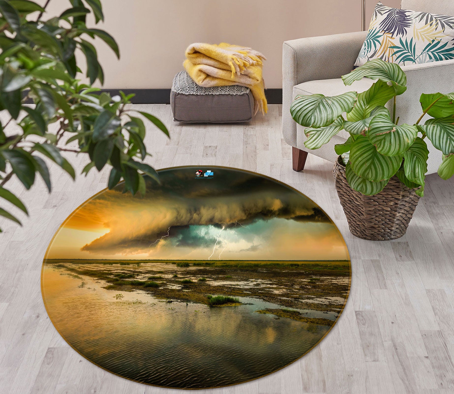 3D Lake Cloud Lightning 5013 Beth Sheridan Rug Round Non Slip Rug Mat