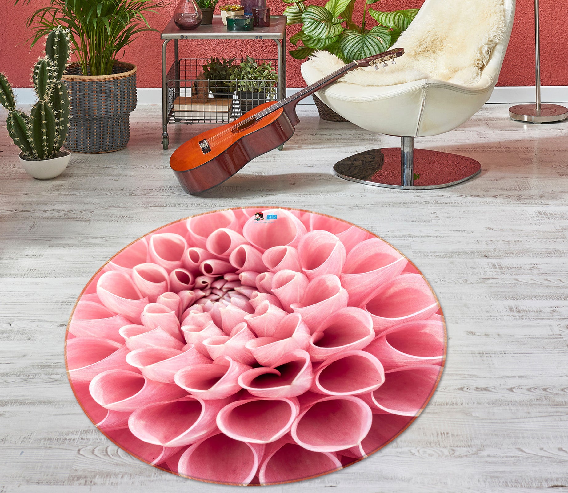 3D Pink Petals 7329 Assaf Frank Rug Round Non Slip Rug Mat