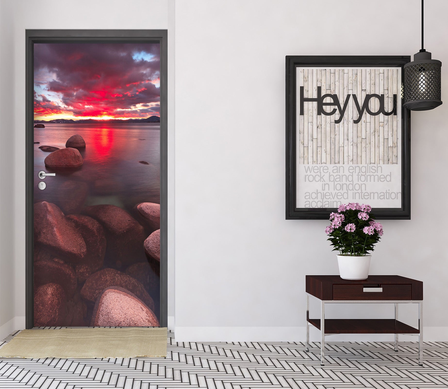 3D Red Sky Sea 124 Door Mural