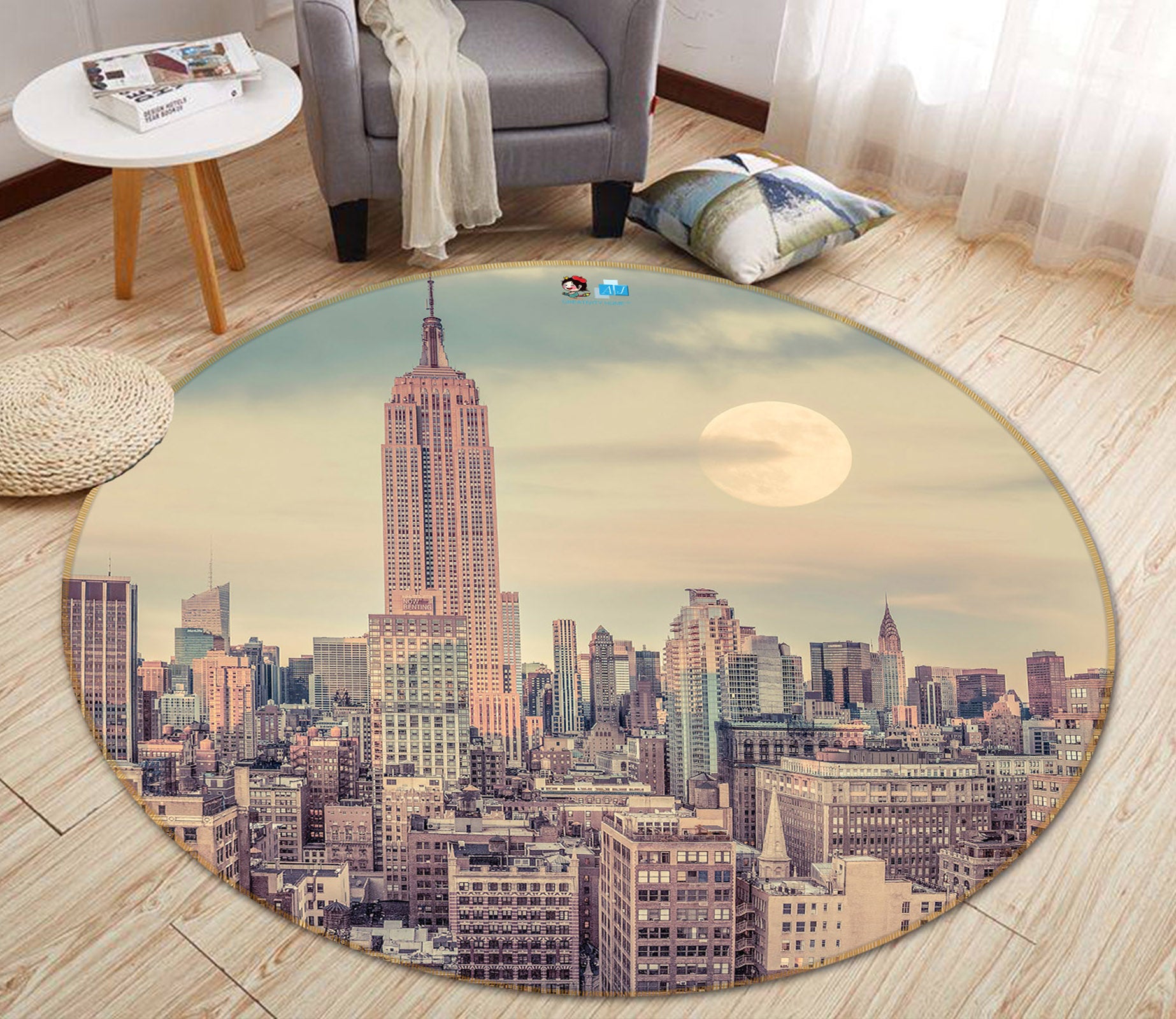 3D City Building 7221 Assaf Frank Rug Round Non Slip Rug Mat