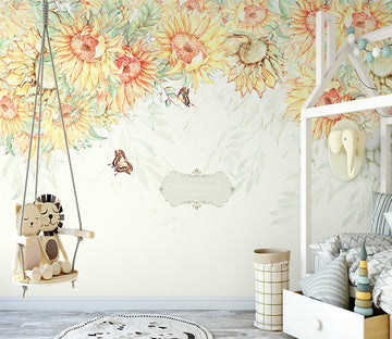 3D Sunflower Butterfly WG071 Wall Murals