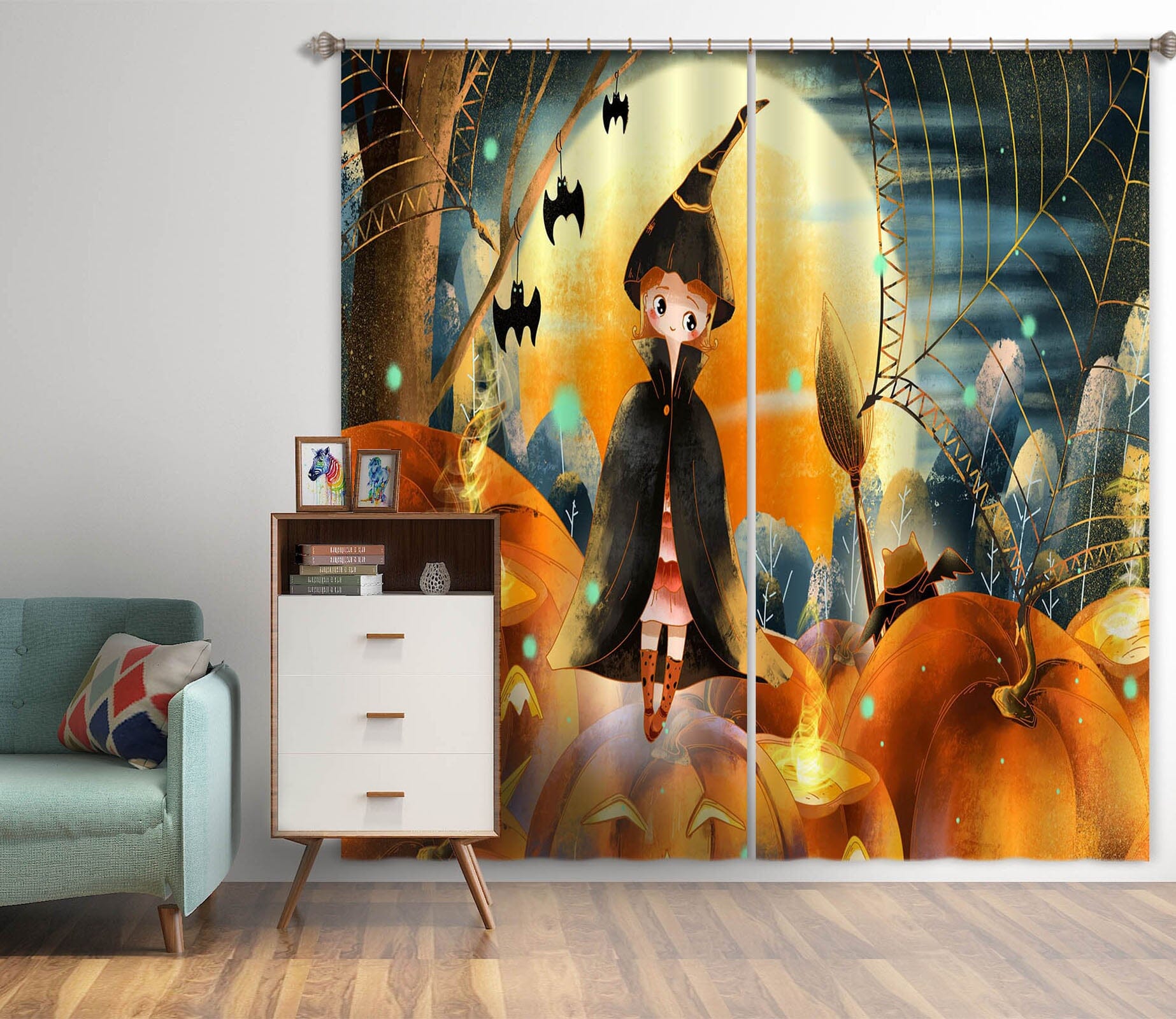 3D Child Pumpkin Spider Web 029 Halloween Curtains Drapes Curtains AJ Creativity Home 