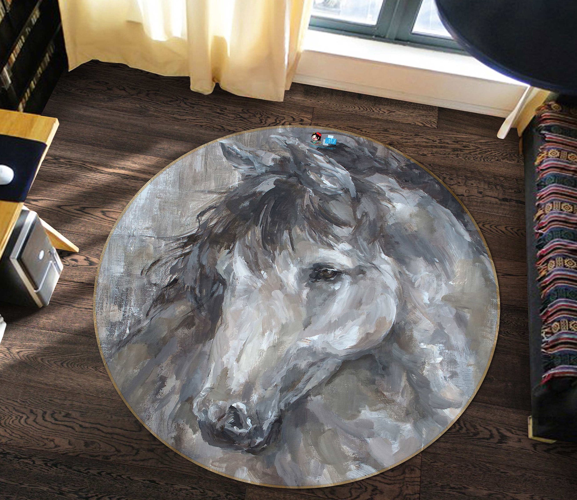 3D Horse 1164 Debi Coules Rug Round Non Slip Rug Mat