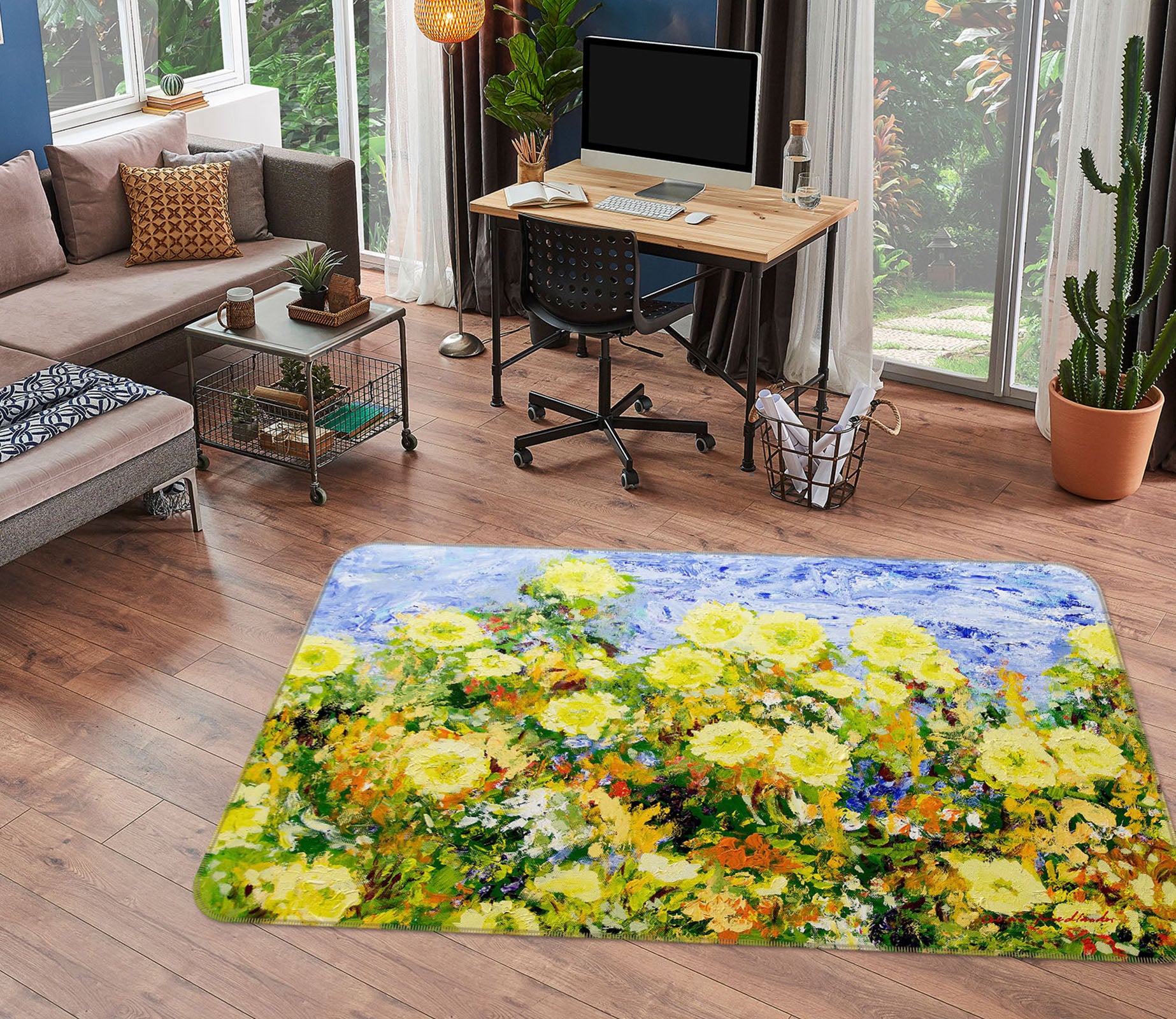 3D Color Chrysanthemum 1110 Allan P. Friedlander Rug Non Slip Rug Mat