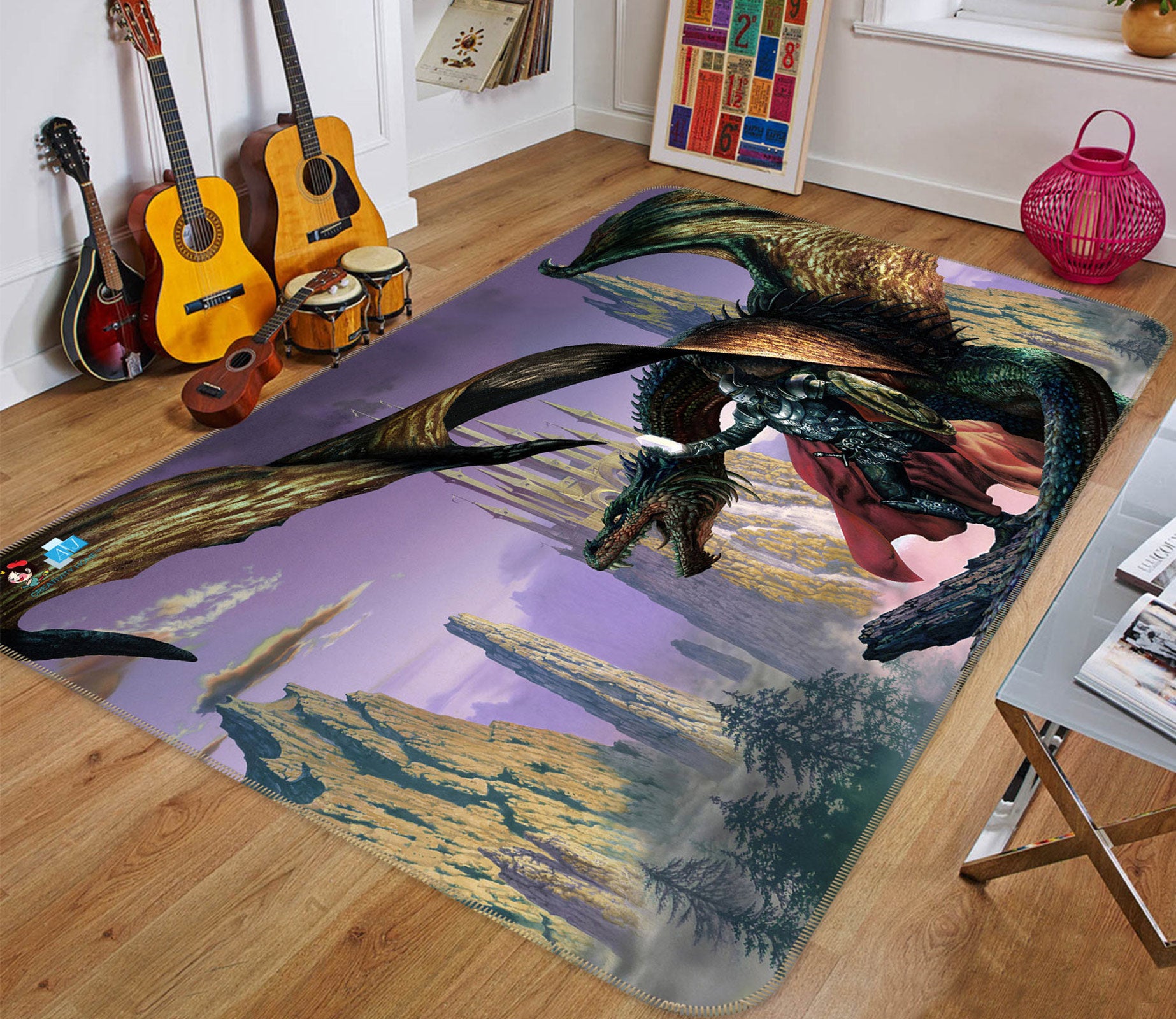 3D Flying Winged Dragon 5145 Ciruelo Rug Non Slip Rug Mat