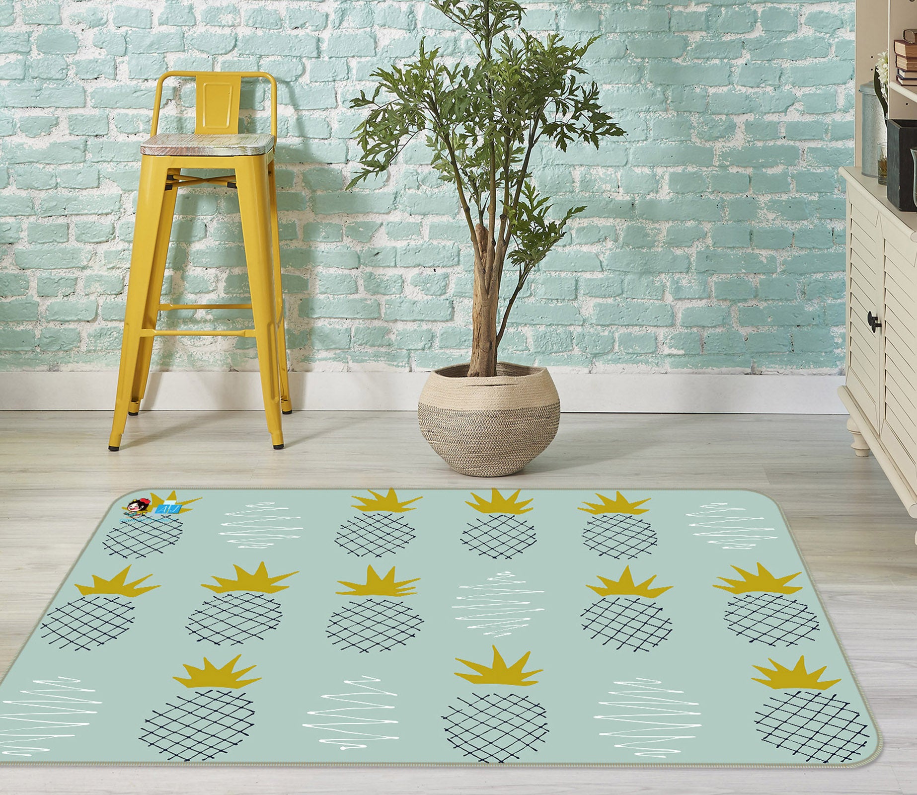 3D Pineapple Pattern 107127 Kashmira Jayaprakash Rug Non Slip Rug Mat