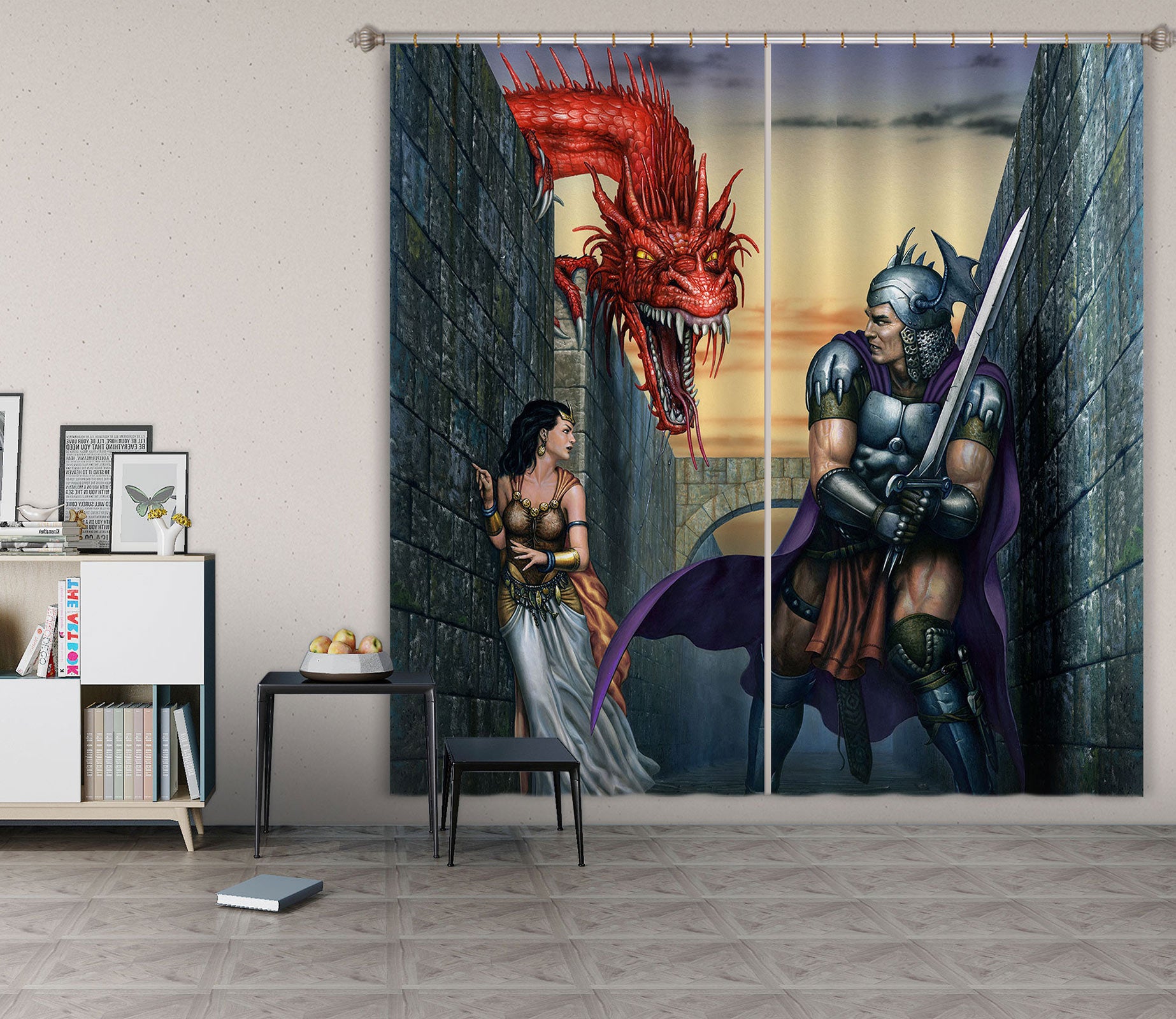 3D Dragon Soldier Woman 7173 Ciruelo Curtain Curtains Drapes