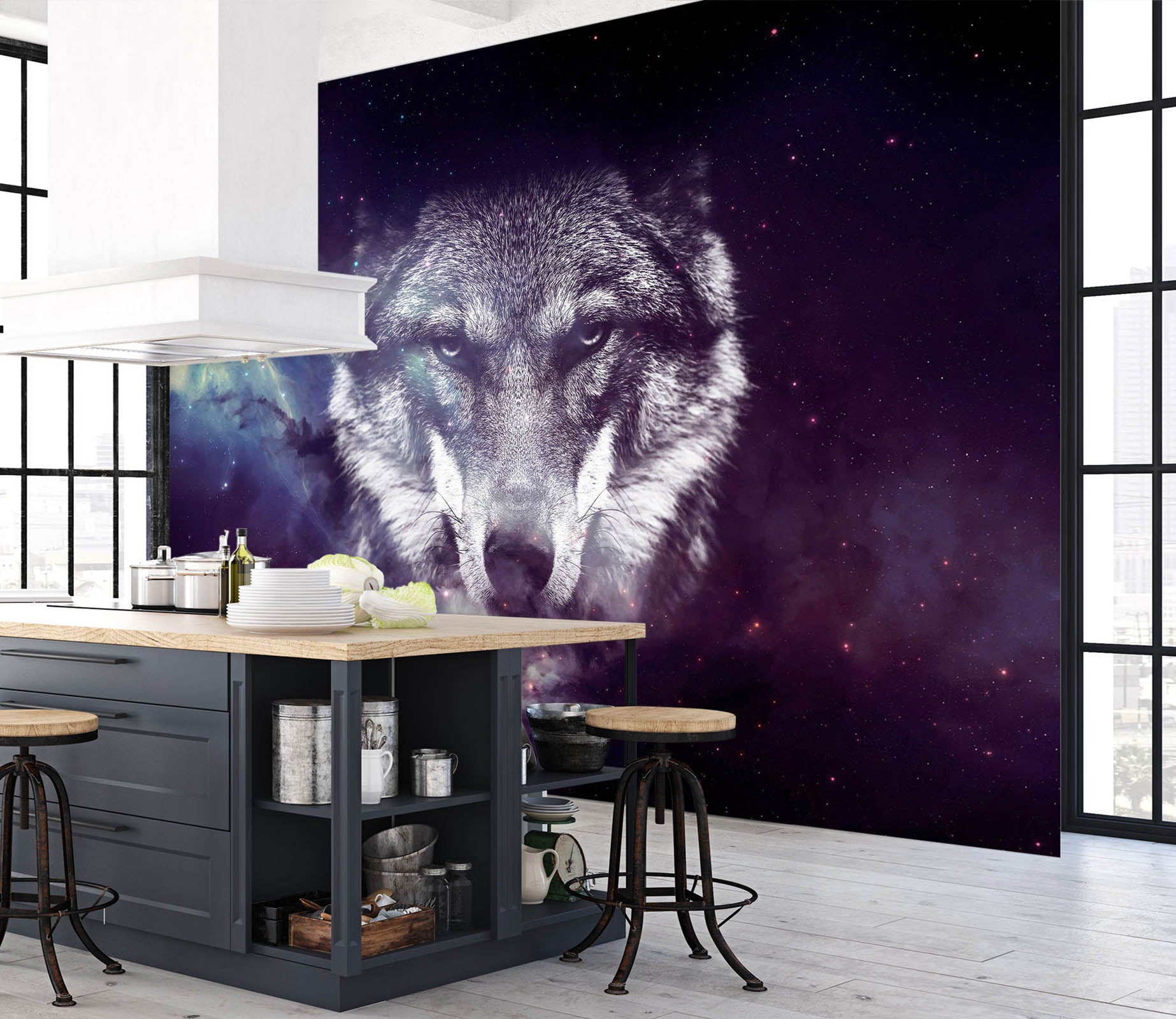 3D Wolf Head Stars 1142 Wall Murals