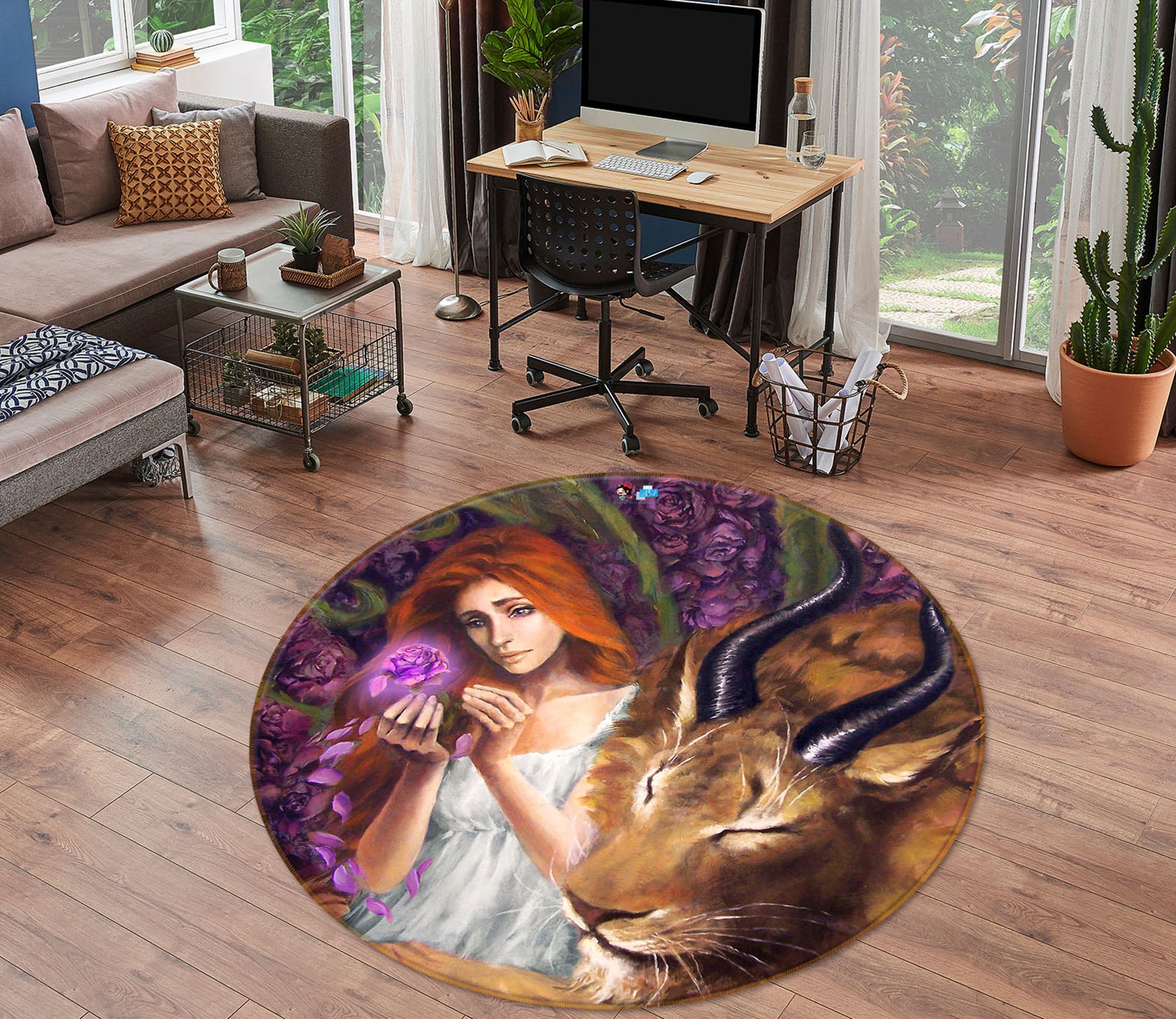 3D Tiger Woman 8355 Ruth Thompson Rug Round Non Slip Rug Mat