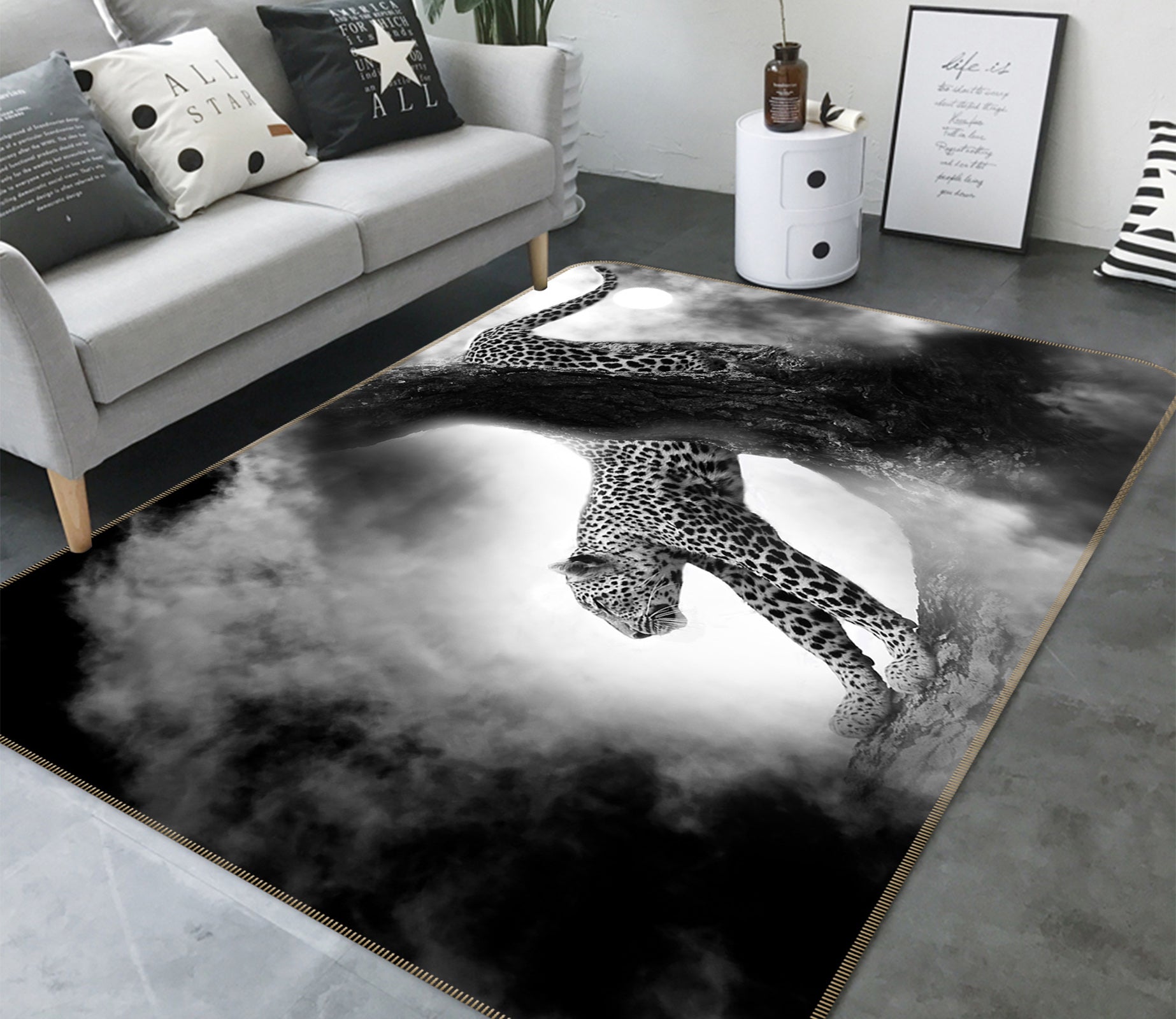 3D Black Grey Leopard 82128 Animal Non Slip Rug Mat