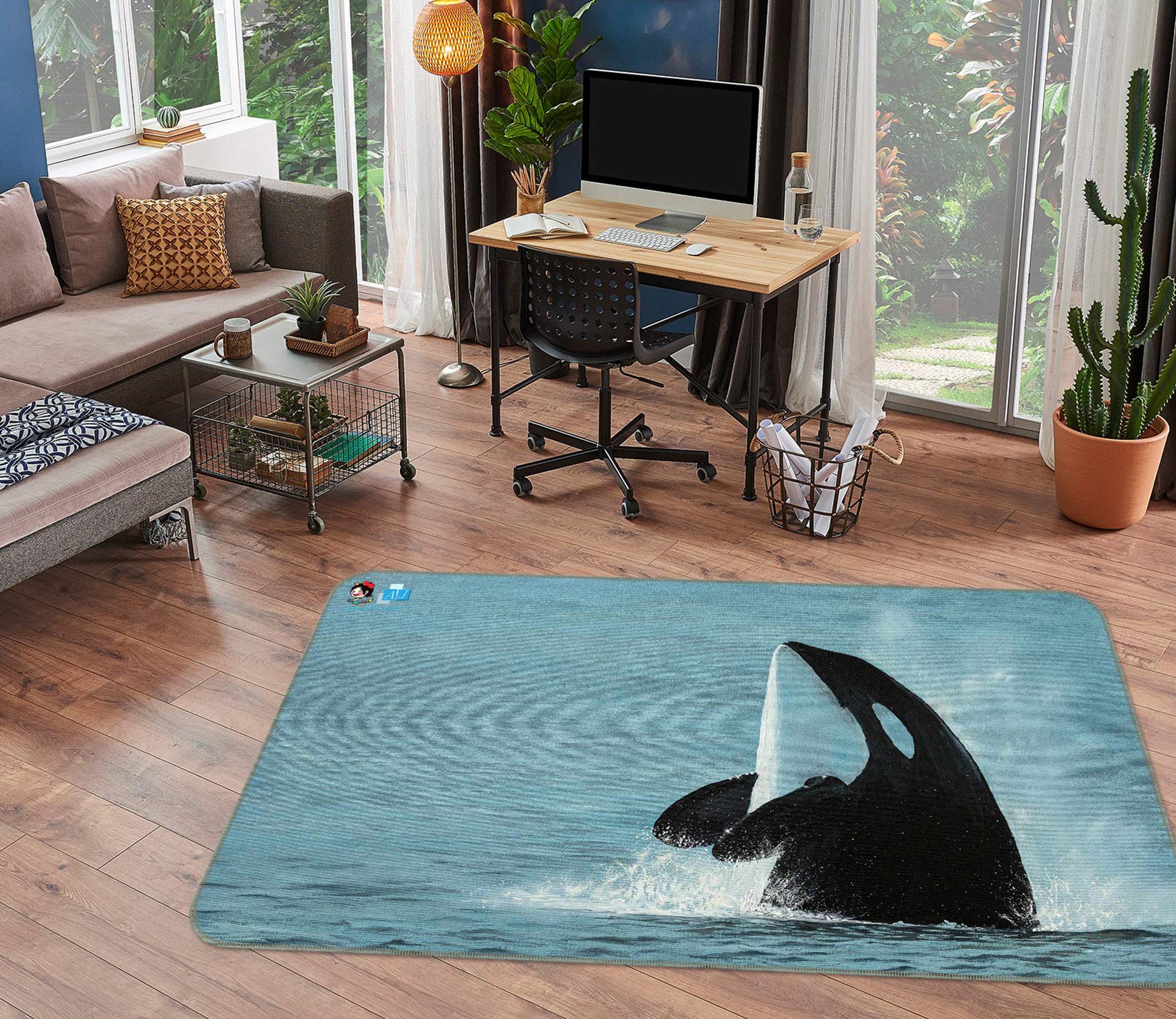 3D Whale 1884 Marina Zotova Rug Non Slip Rug Mat