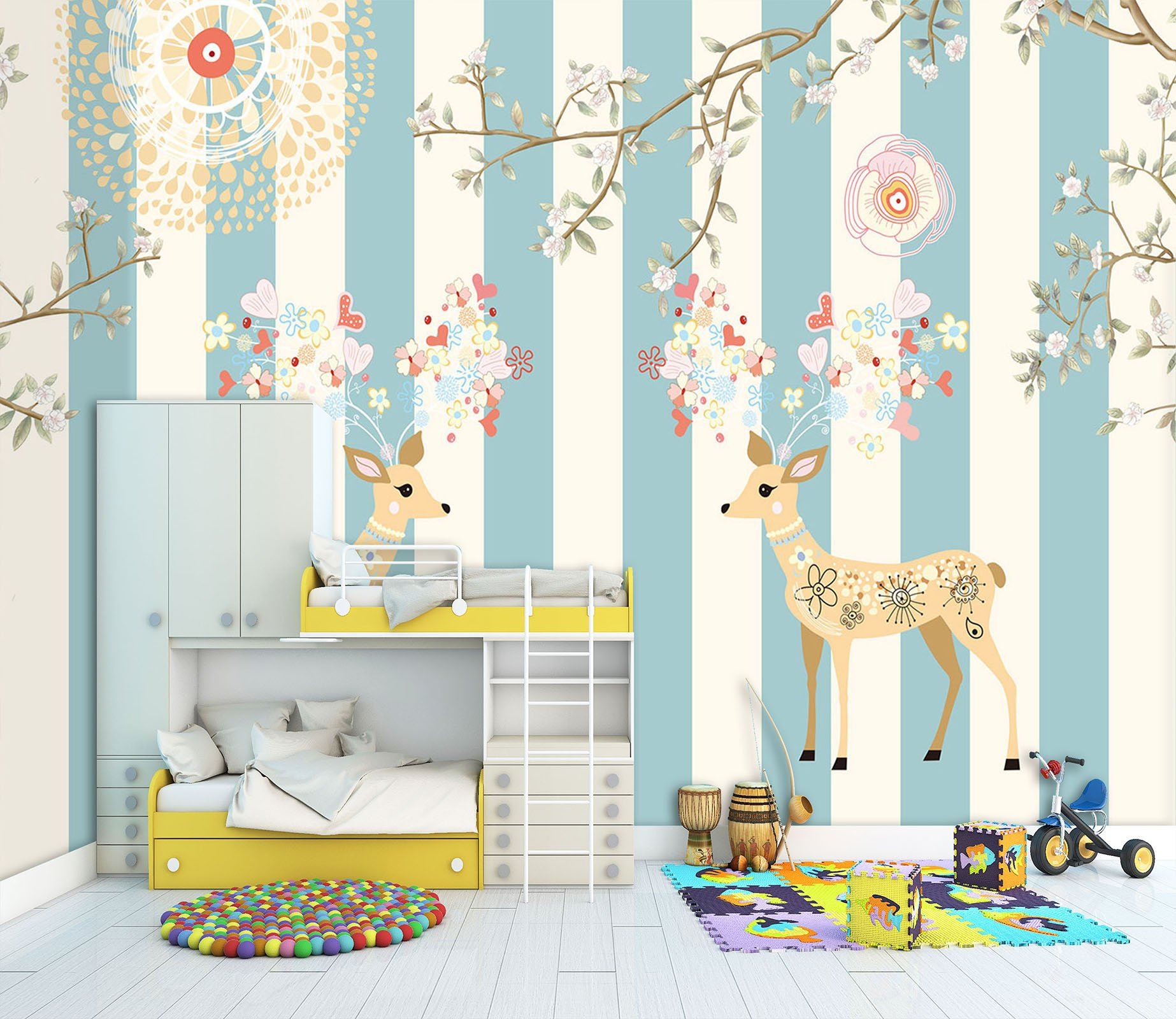 3D Pattern Sun Deer 502 Wallpaper AJ Wallpaper 2 