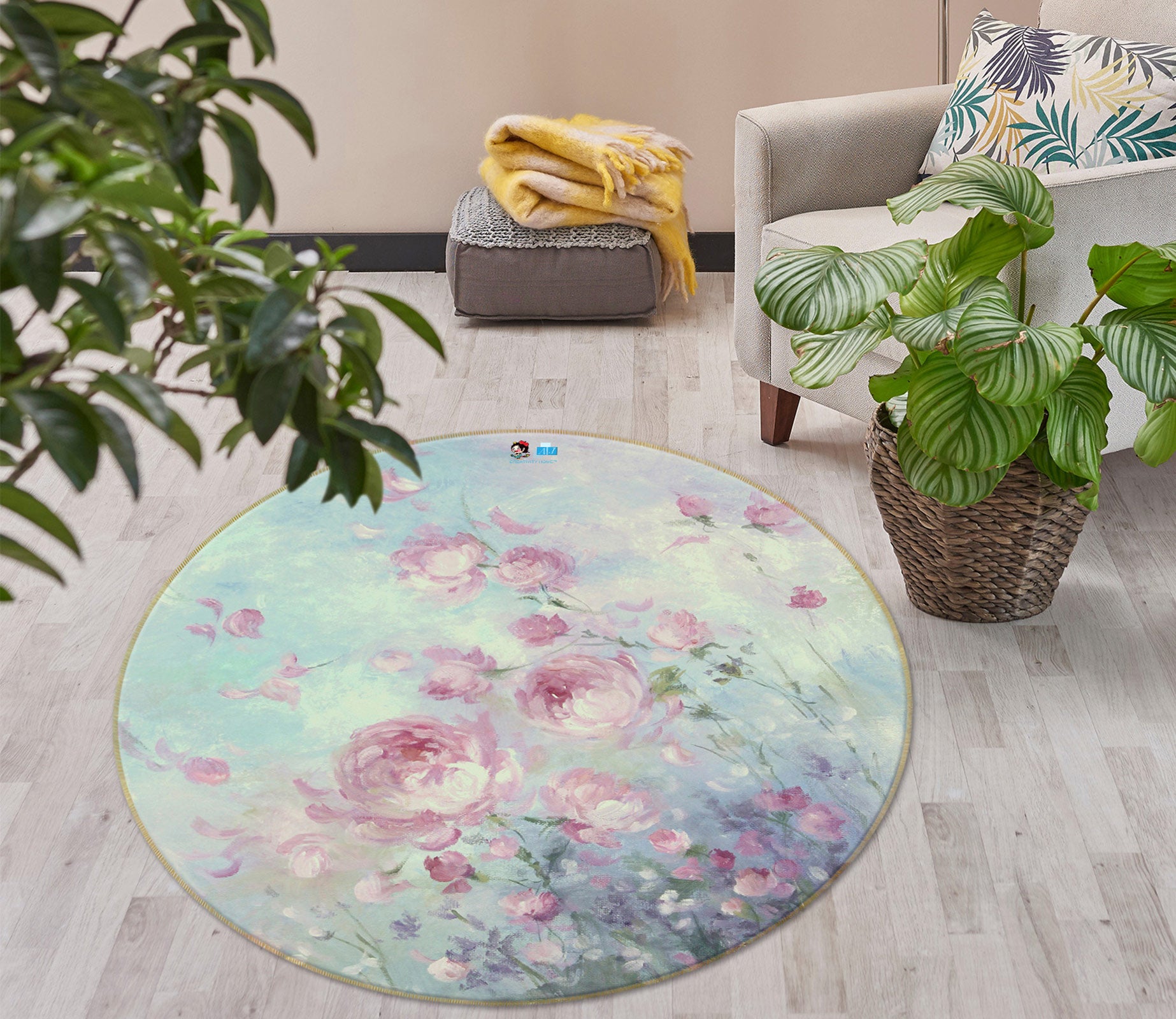 3D Rose Bush 1153 Debi Coules Rug Round Non Slip Rug Mat