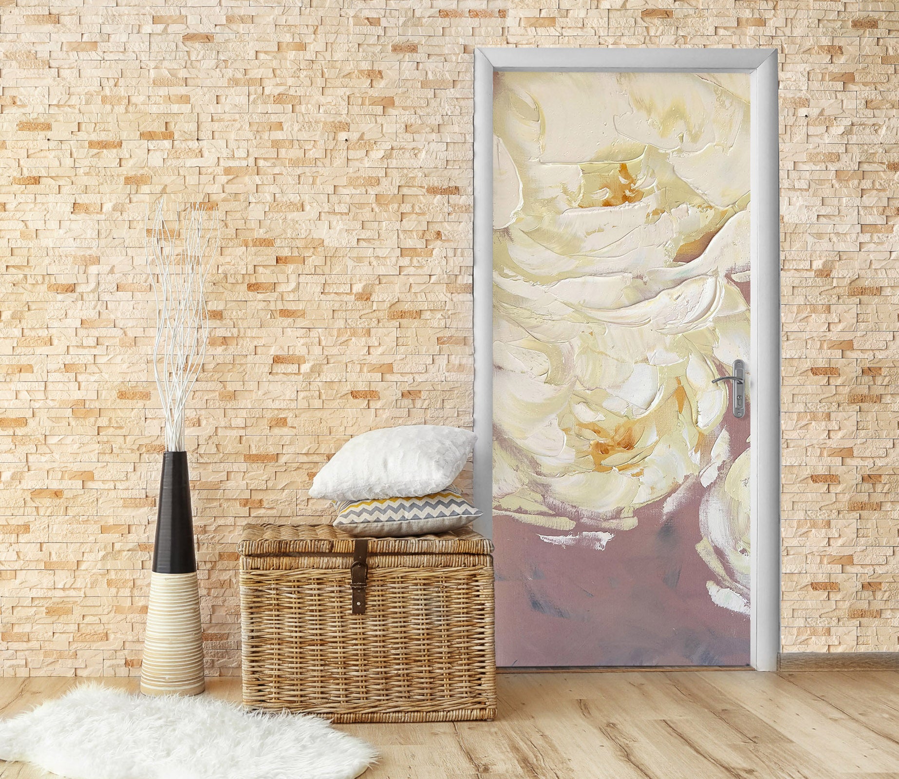 3D White Rose 3081 Skromova Marina Door Mural