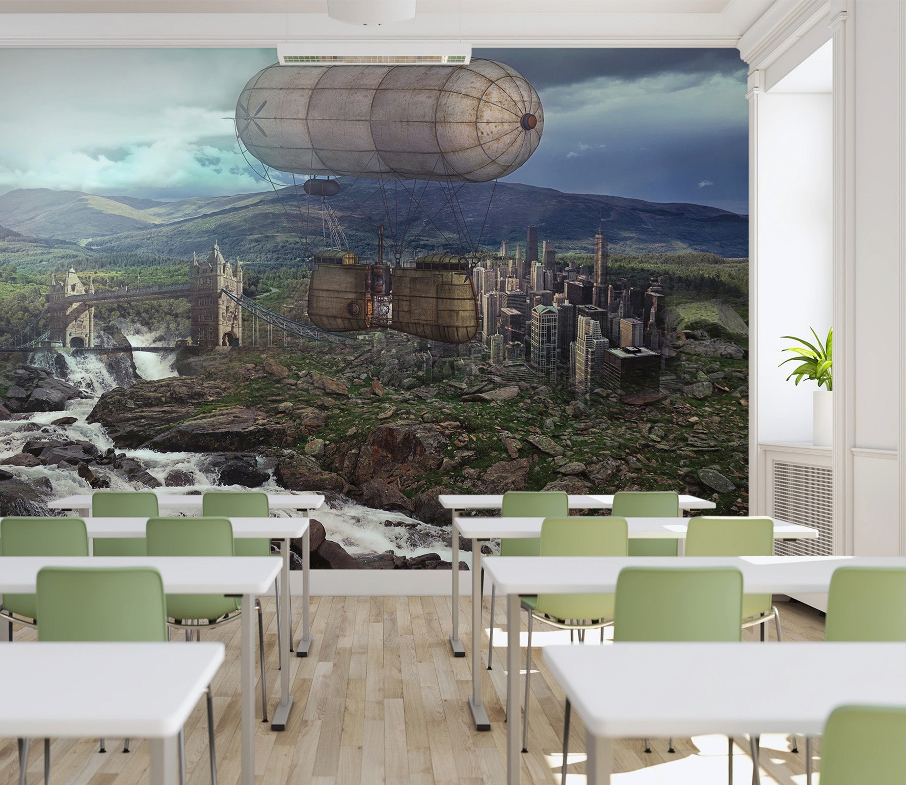 3D Hot Air Balloon above the city 39 Wall Murals Wallpaper AJ Wallpaper 2 