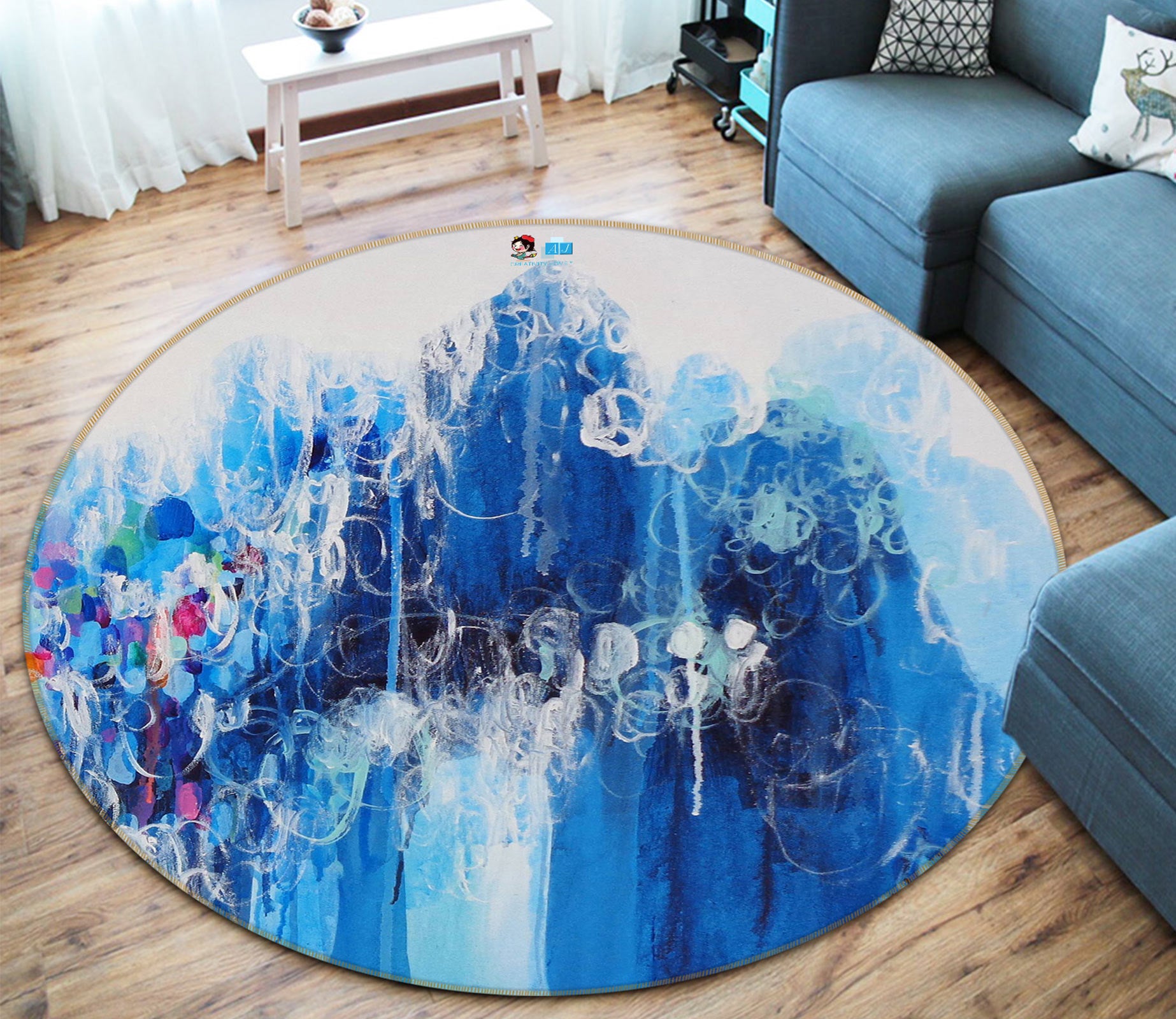 3D Watercolor Bubbles 1319 Misako Chida Rug Round Non Slip Rug Mat