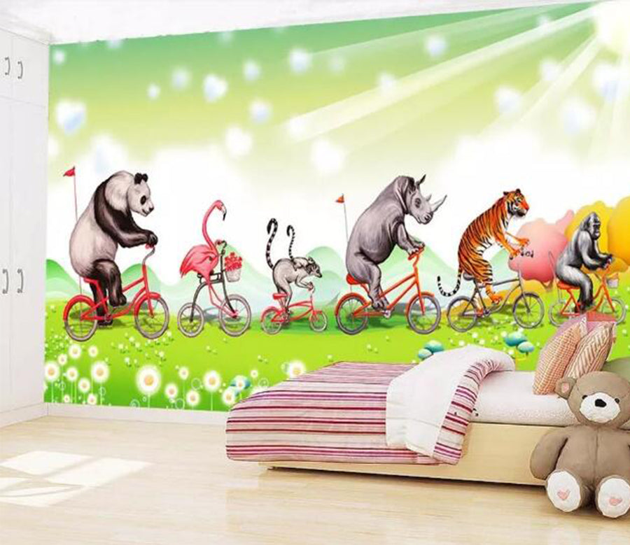 3D Panda Flamingo WC412 Wall Murals