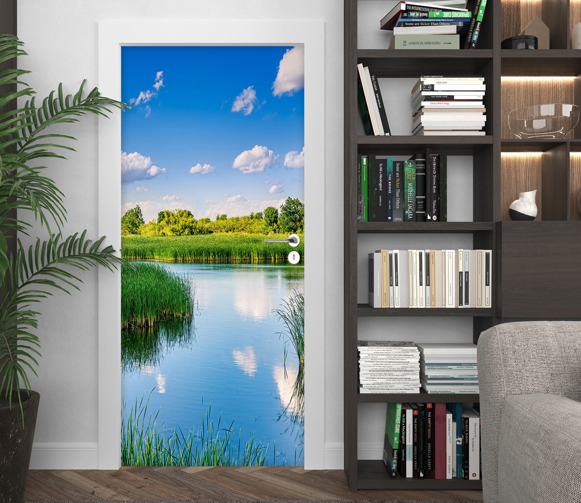 3D Grass Sky River 107219 Beth Sheridan Door Mural