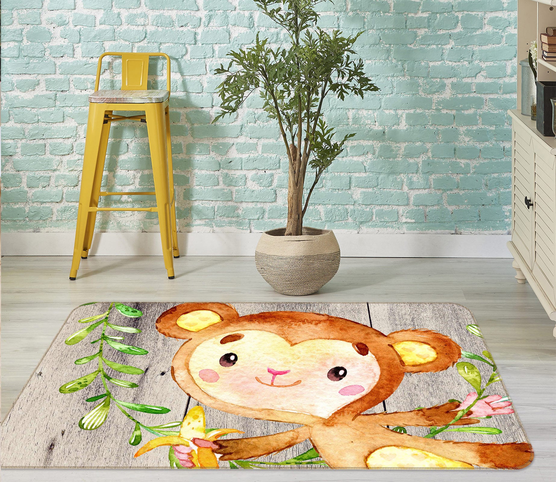 3D Monkey Banana 047 Uta Naumann Rug Non Slip Rug Mat