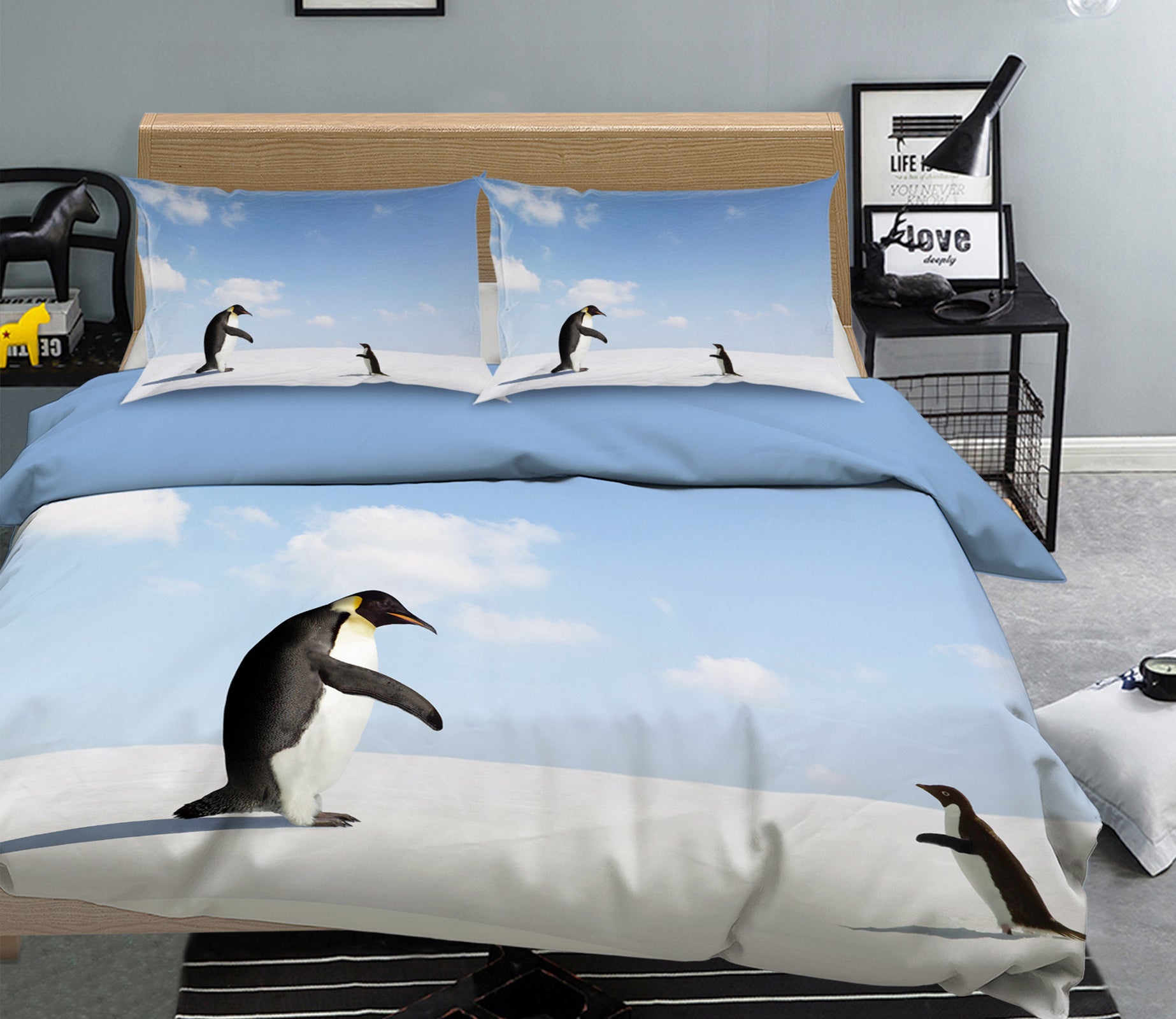 3D Snow Penguin 144 Bed Pillowcases Quilt