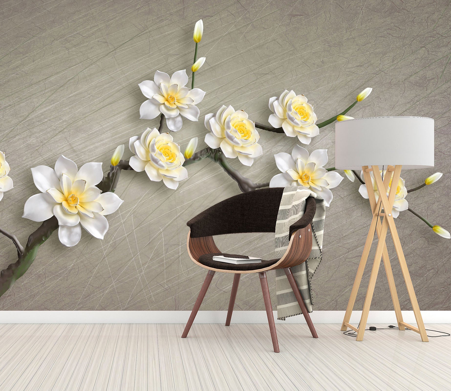 3D White Flowers 1465 Wall Murals