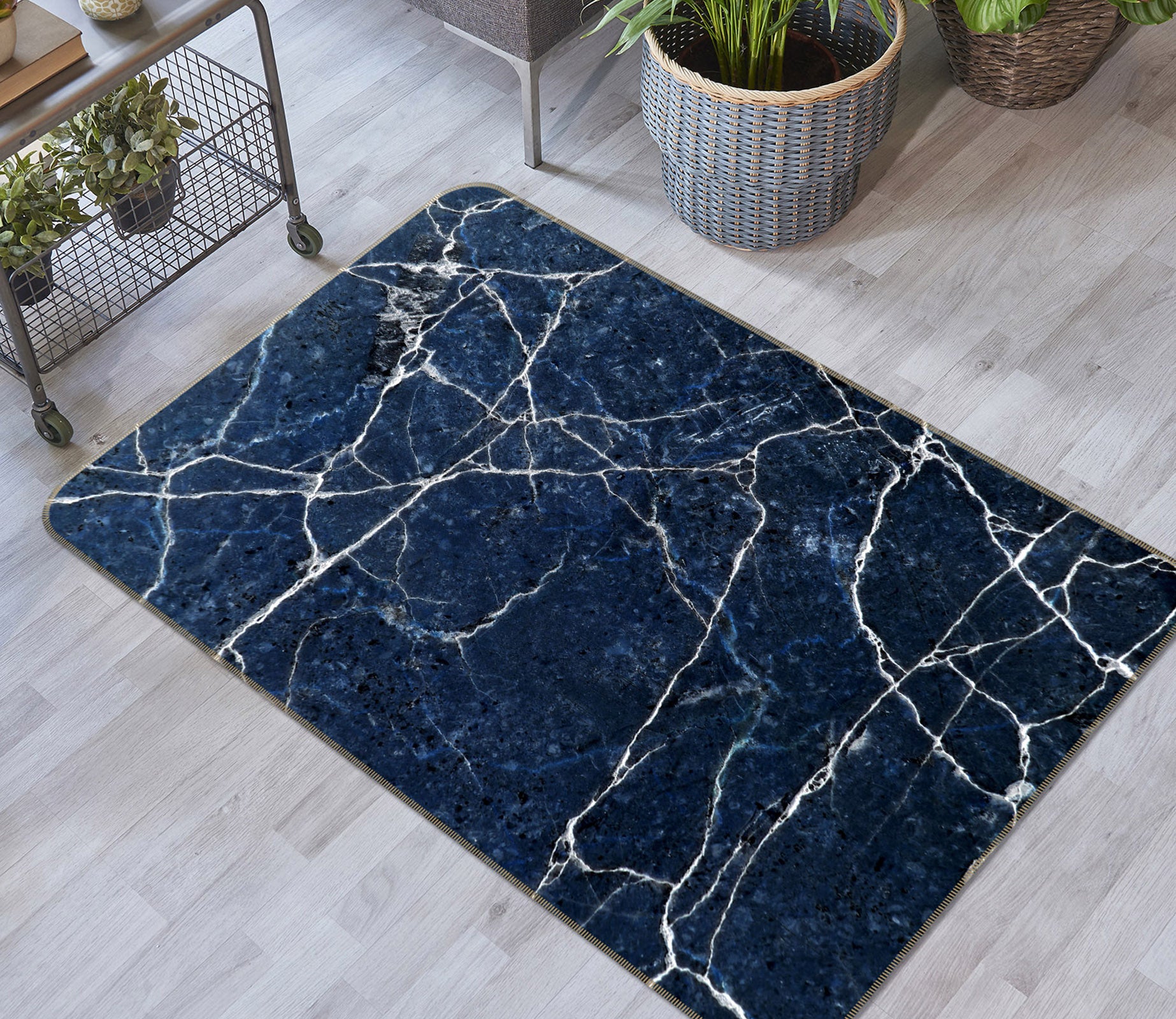 3D Dark Blue Marble Pattern 25219 Non Slip Rug Mat