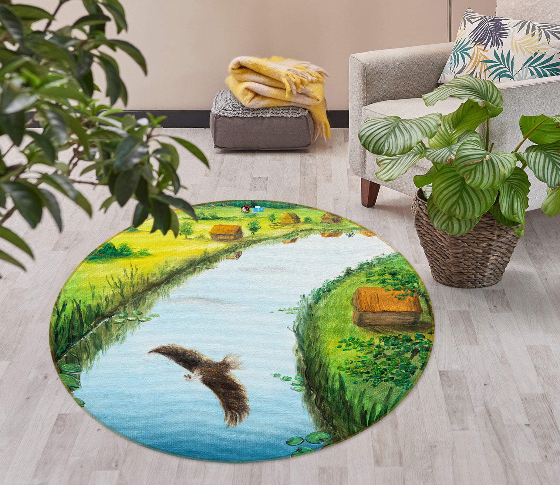 3D River Eagle 18130 Marina Zotova Rug Round Non Slip Rug Mat