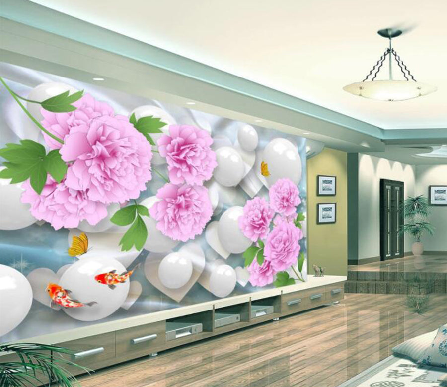 3D Peony Goldfish WC2176 Wall Murals