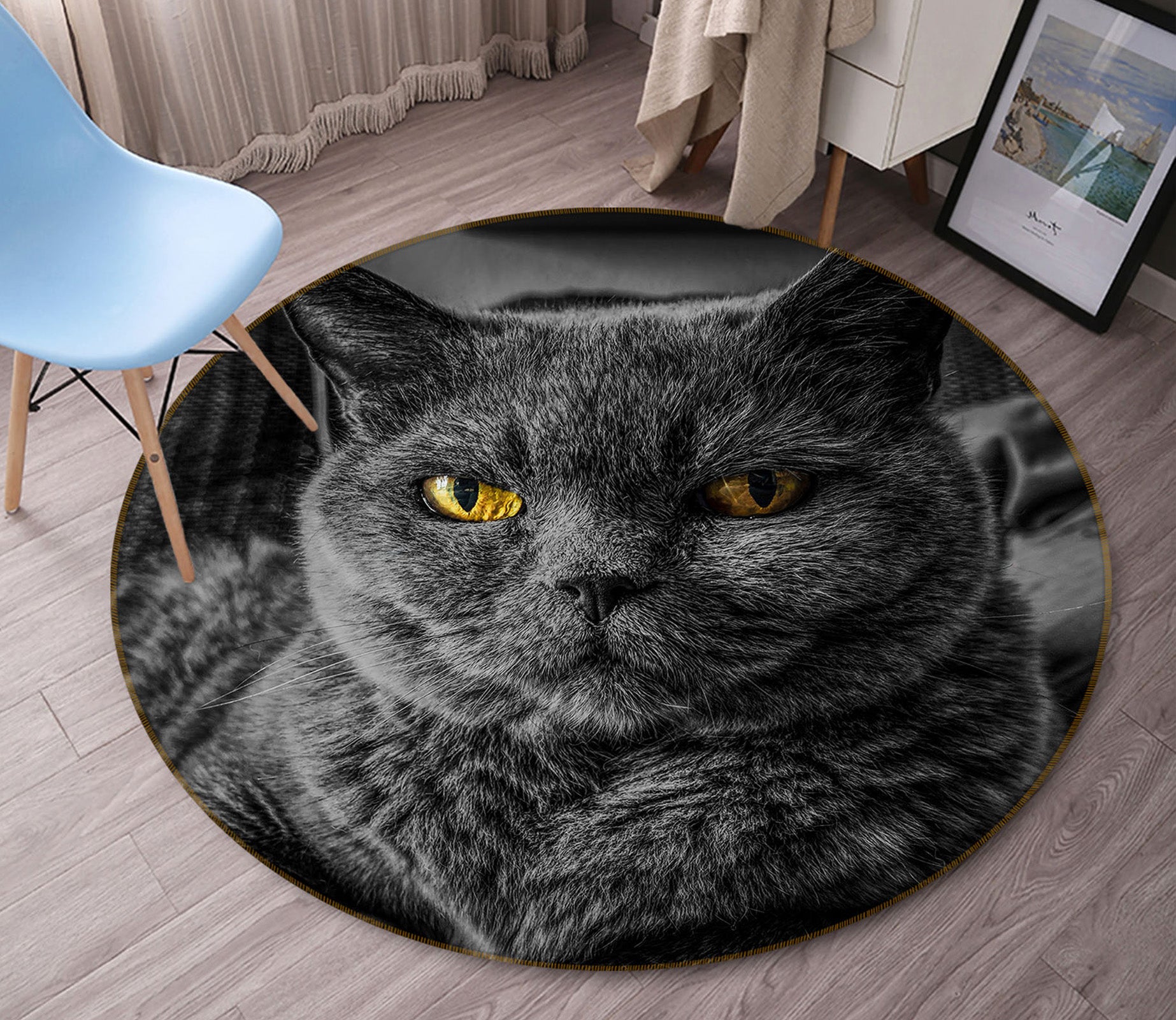 3D Cat 81282 Animal Round Non Slip Rug Mat