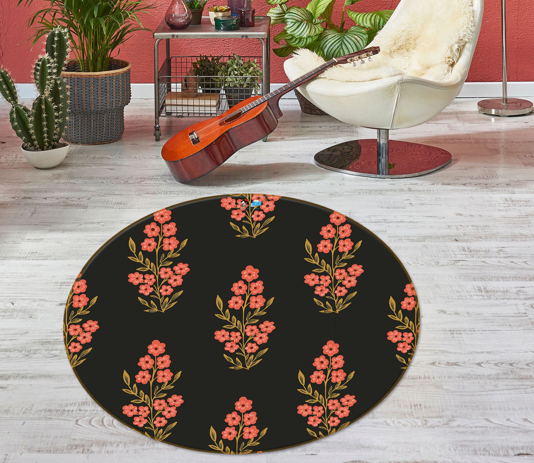 3D Red Floral Flowers 10524 Kashmira Jayaprakash Rug Round Non Slip Rug Mat