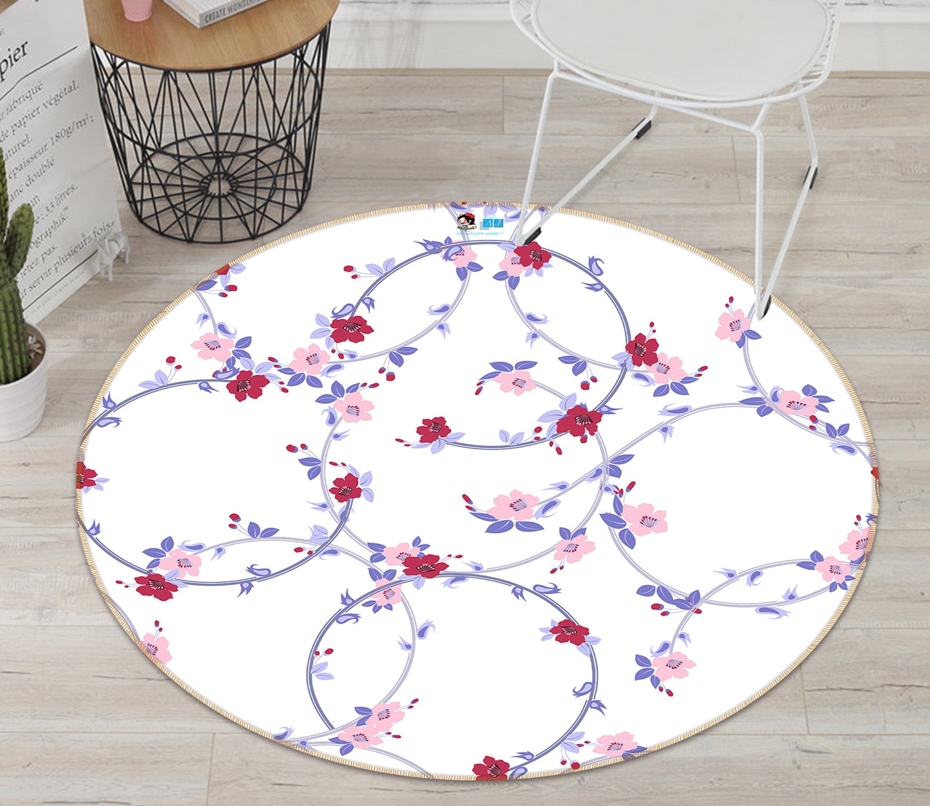 3D Flower Wreath 10507 Kashmira Jayaprakash Rug Round Non Slip Rug Mat