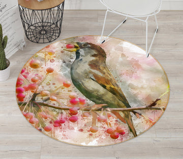 3D Sparrow Branch 38032 Animal Round Non Slip Rug Mat