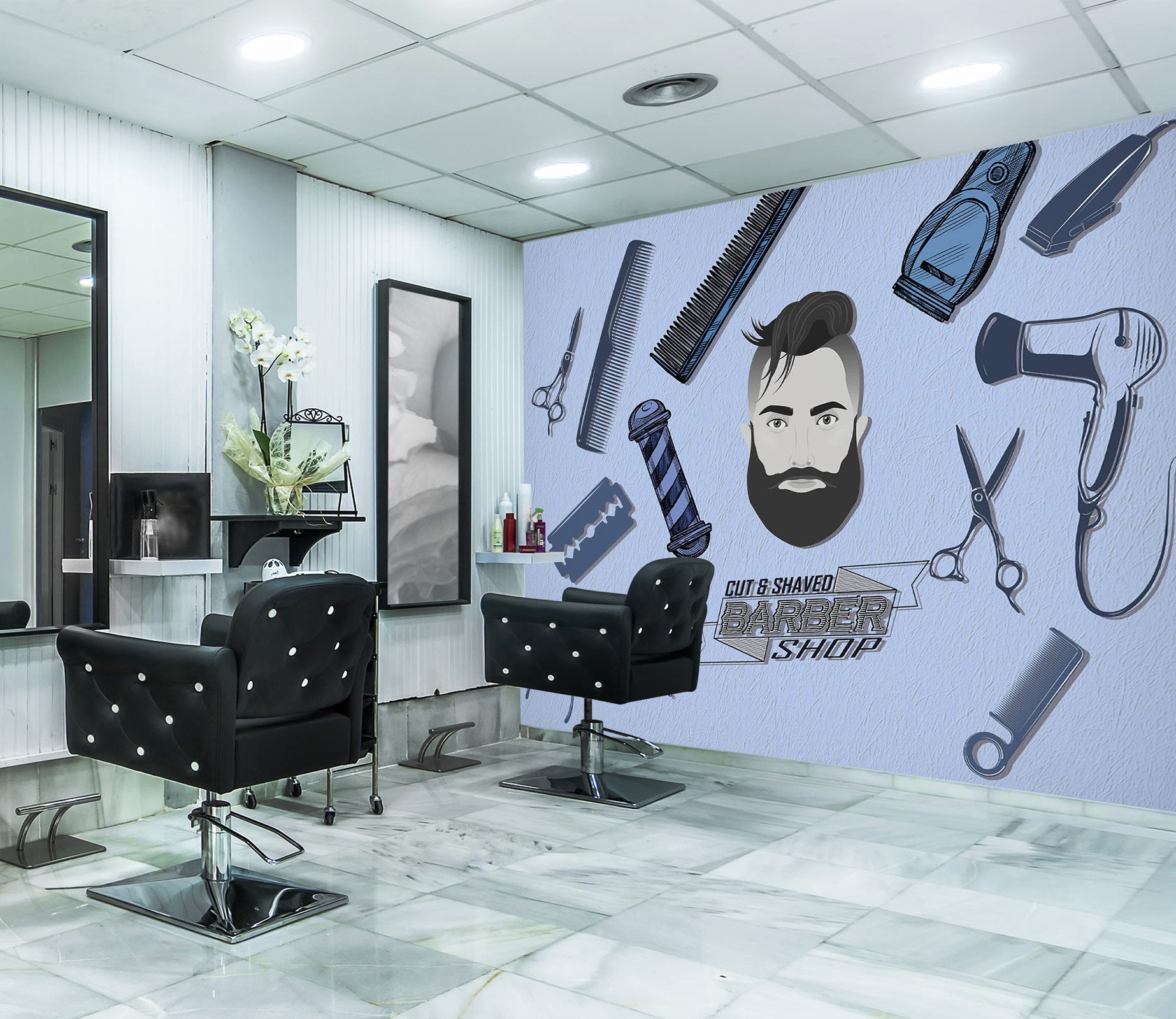 3D Hair Dryer Comb Scissors 115193 Barber Shop Wall Murals