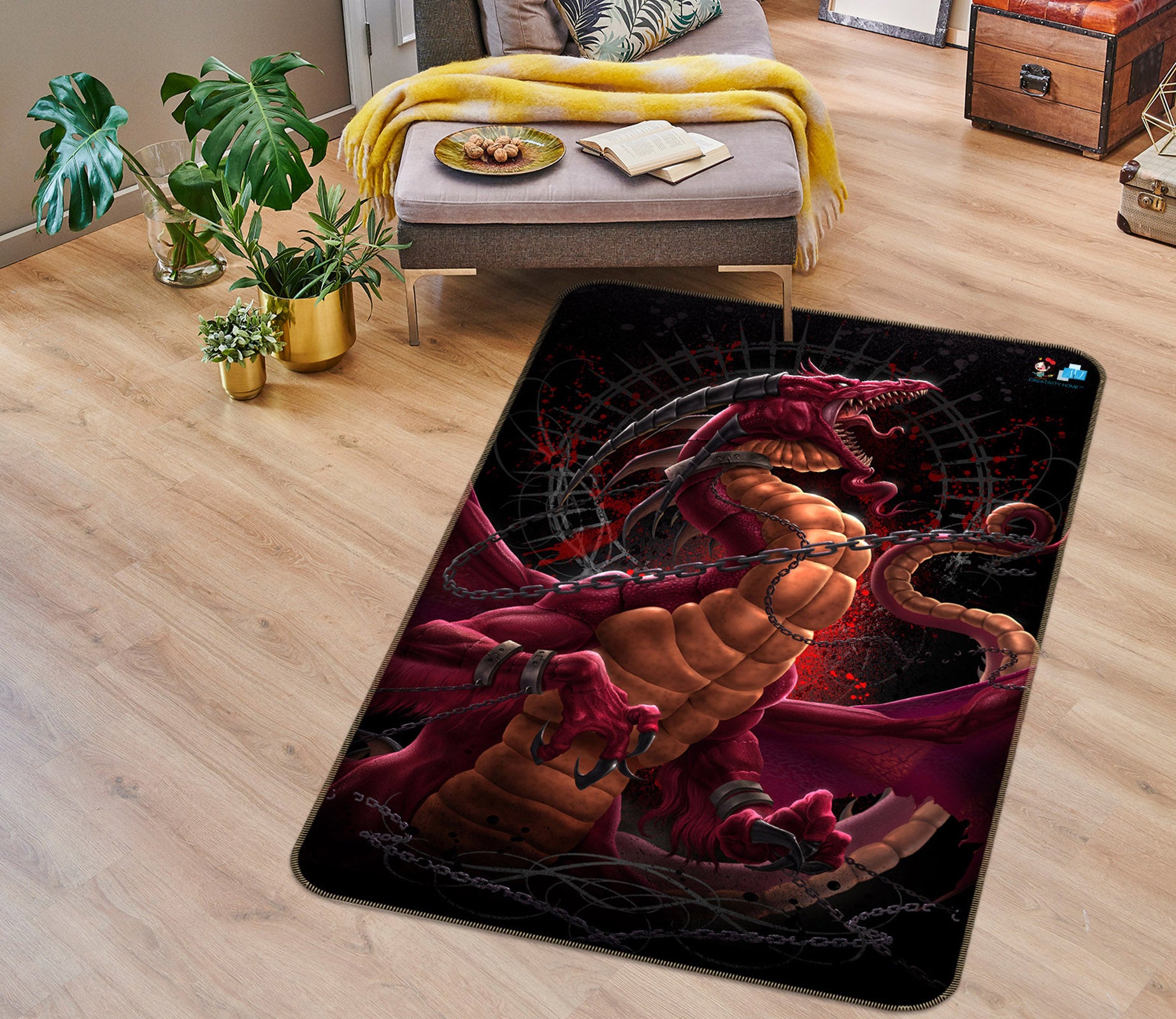 3D Chain Dragon 4144 Tom Wood Rug Non Slip Rug Mat