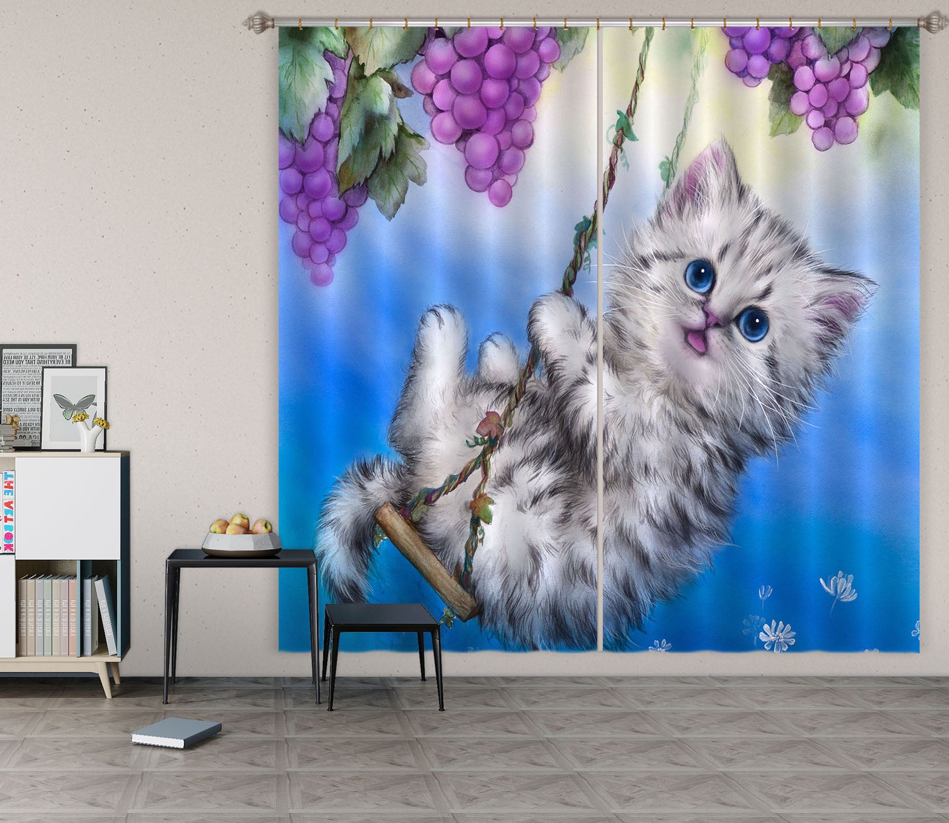 3D Grape Cat 9062 Kayomi Harai Curtain Curtains Drapes