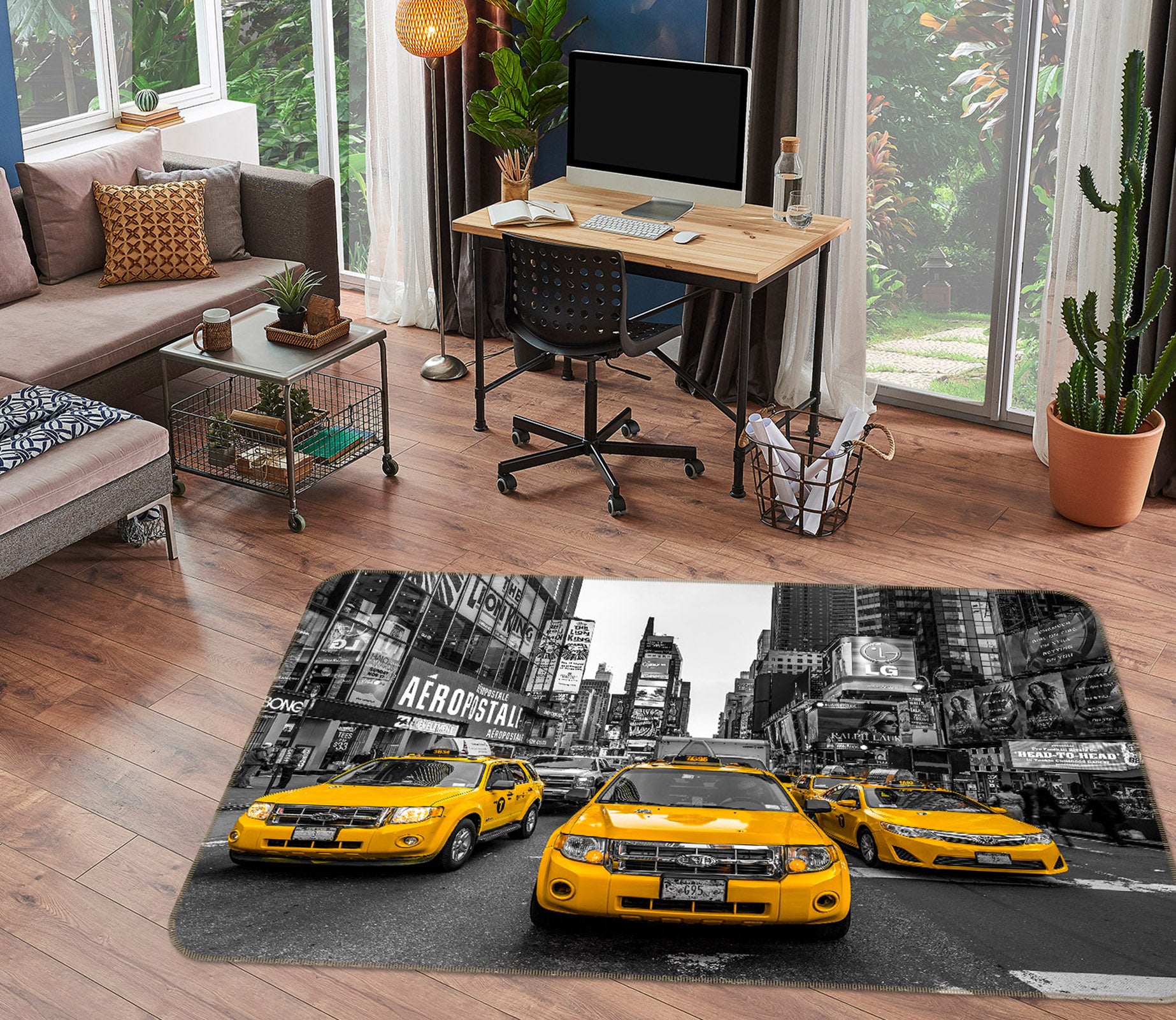 3D Yellow Taxi 83229 Assaf Frank Rug Non Slip Rug Mat