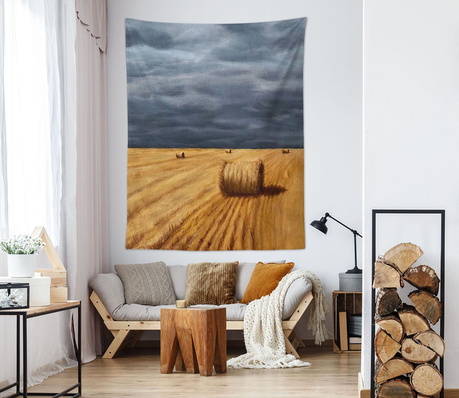 3D Haystack Field 5282 Marina Zotova Tapestry Hanging Cloth Hang